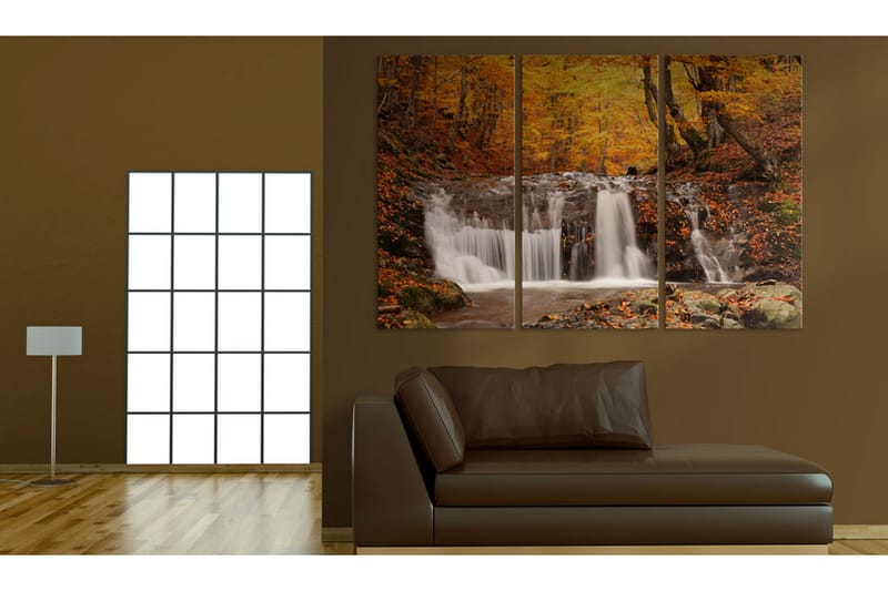 Tavla A Waterfall In The Middle Of Fall Trees 120x80 - Artgeist sp. z o. o. - Inredning - Tavlor & konst - Canvastavlor