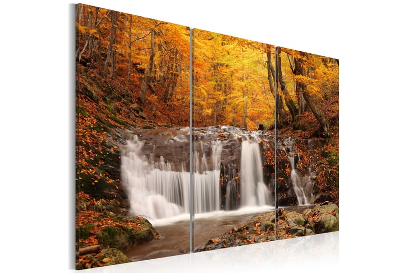 Tavla A waterfall in the middle of fall trees 90x60 - Artgeist sp. z o. o. - Inredning - Tavlor & konst - Canvastavlor