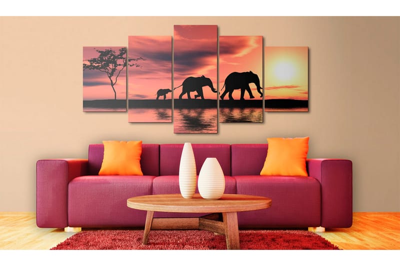 Tavla African Elephants Family 200x100 - Artgeist sp. z o. o. - Canvastavlor