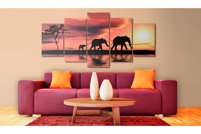 Tavla African Elephants Family 200x100 - Artgeist sp. z o. o. - Inredning - Tavlor & konst - Canvastavlor