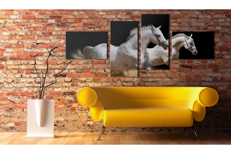 Tavla Animal World- White Horses Galloping 200x90, Artgeist sp. z o. o.
