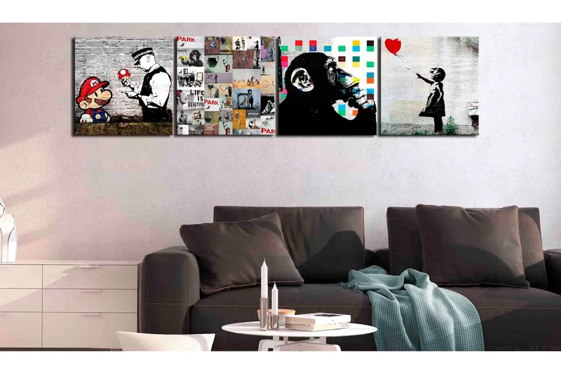 Tavla Banksy Collage (4 Parts) 60x60, Artgeist sp. z o. o.
