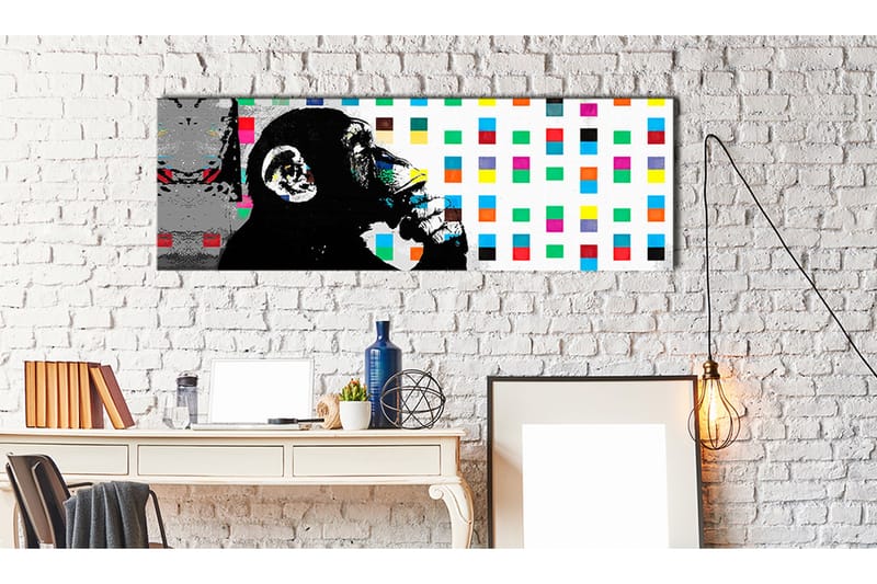 Tavla Banksy: The Thinker Monkey 135x45 - Inredning - Tavlor & konst - Canvastavlor