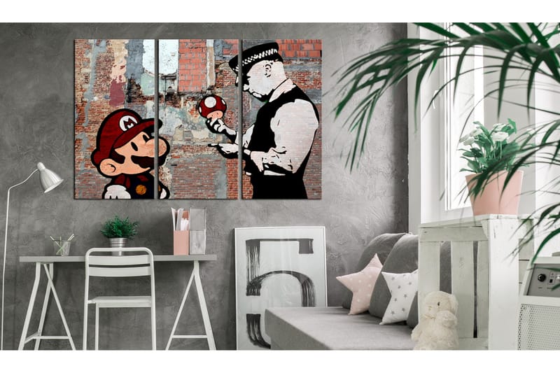 Tavla Banksy Warning 90x60 - Artgeist sp. z o. o. - Inredning - Tavlor & konst - Canvastavlor