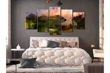 Tavla Bear In The Mountain 5 Parts Wide 200x100 - Artgeist sp. z o. o. - Inredning - Tavlor & konst - Canvastavlor