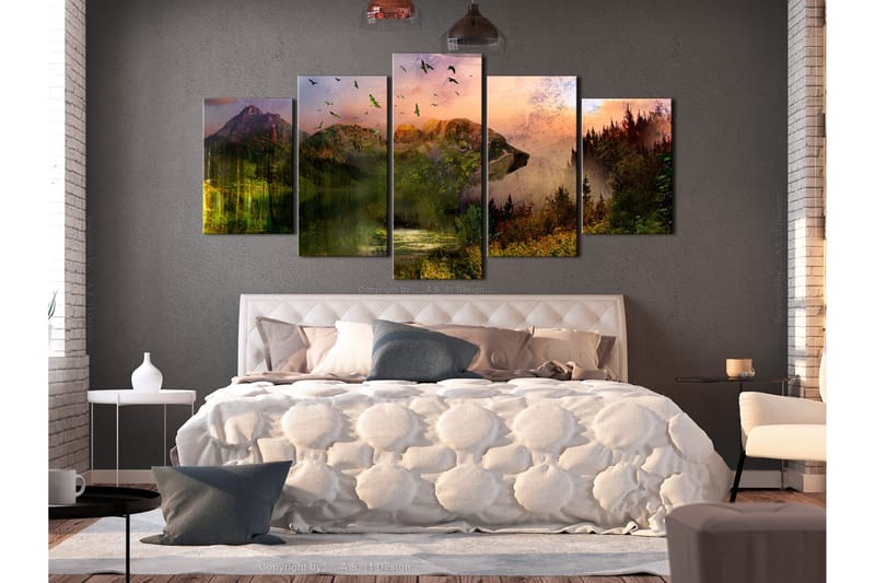 Tavla Bear In The Mountain 5 Parts Wide 100x50 - Artgeist sp. z o. o. - Inredning - Tavlor & konst - Canvastavlor