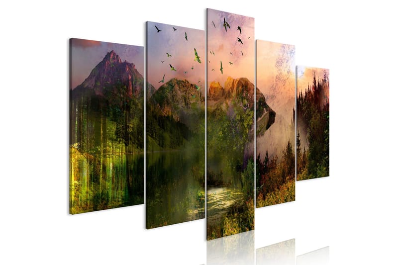 Tavla Bear In The Mountain 5 Parts Wide 100x50, Artgeist sp. z o. o.