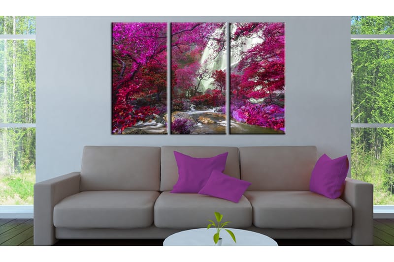 Tavla Beautiful Waterfall Pink Forest 90x60 - Artgeist sp. z o. o. - Canvastavlor