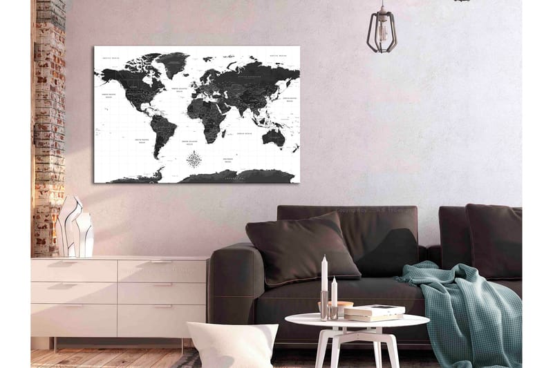 Tavla Black and White Map (1 Part) Wide 120x80, Artgeist sp. z o. o.