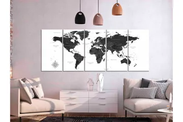 Tavla Black And White Map 5 Parts Narrow 200x80 - Artgeist sp. z o. o. - Inredning - Tavlor & konst - Canvastavlor