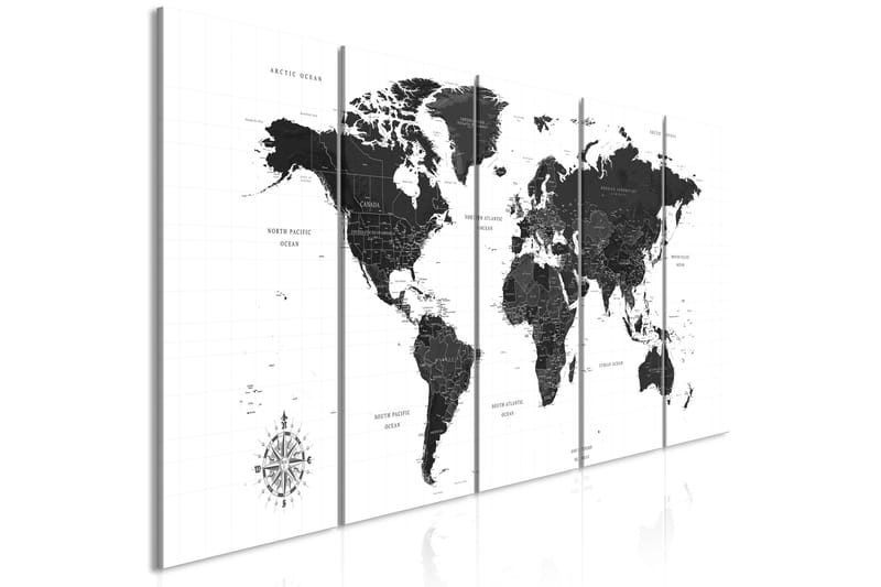 Tavla Black And White Map 5 Parts Narrow 200x80, Artgeist sp. z o. o.