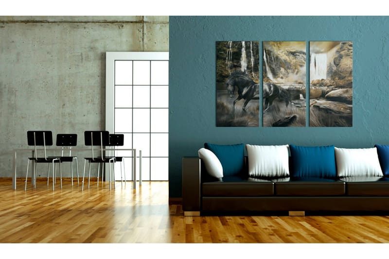 Tavla Black Horse And Rocky Waterfall 60x40 - Artgeist sp. z o. o. - Inredning - Tavlor & konst - Canvastavlor