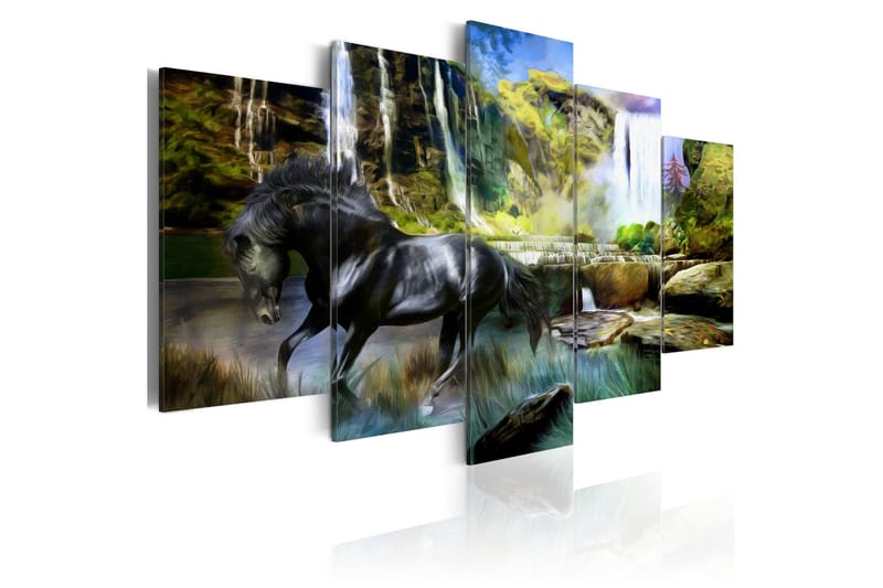 Tavla Black Horse Background Of Paradise Waterfall 200x100, Artgeist sp. z o. o.
