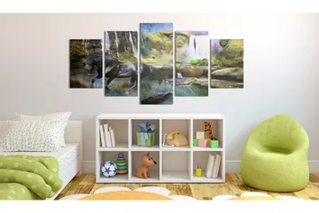Tavla Black Horse Background Of Paradise Waterfall 100x50 - Artgeist sp. z o. o. - Inredning - Tavlor & konst - Canvastavlor