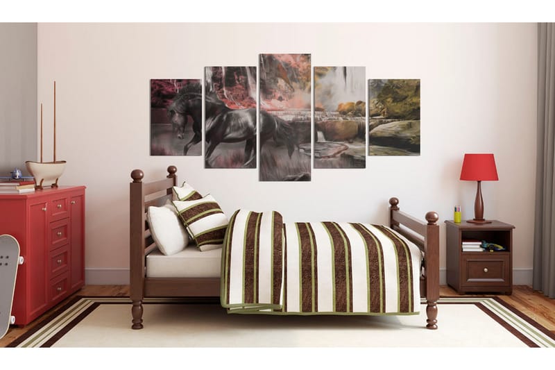 Tavla Black Horse On Crimson Sky Background 100x50 - Artgeist sp. z o. o. - Inredning - Tavlor & konst - Canvastavlor