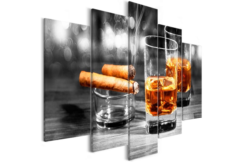 Tavla Cigars And Whiskey 5 Parts Wide 225x100 - Artgeist sp. z o. o. - Canvastavlor