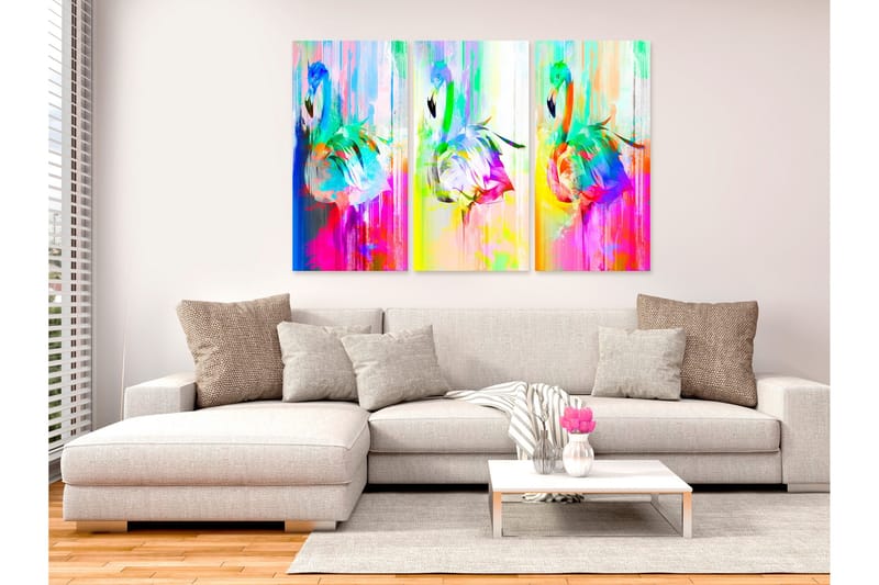 Tavla Colourful Flamingos 3 Parts 120x80 - Artgeist sp. z o. o. - Inredning - Tavlor & konst - Canvastavlor