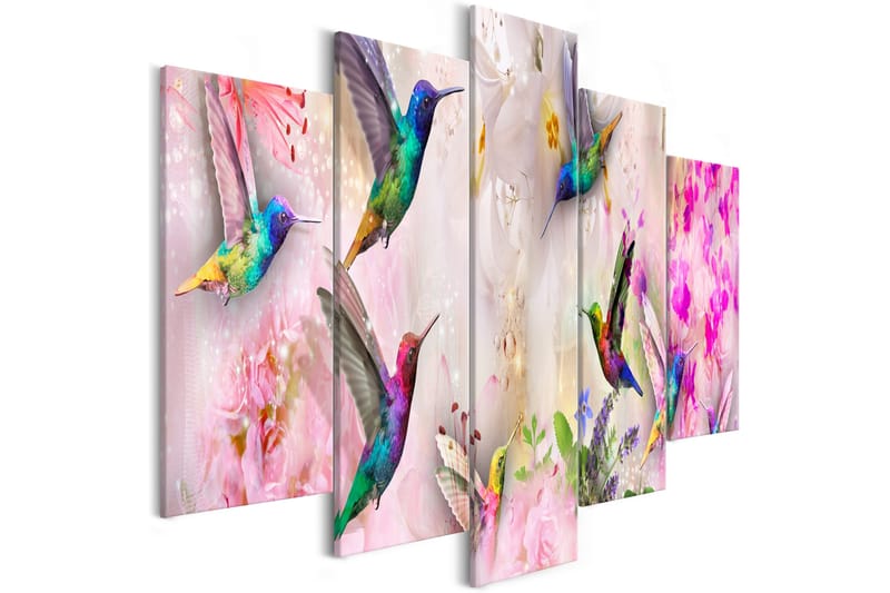 Tavla Colourful Hummingbirds 5 Parts Wide Pink 100x50, Artgeist sp. z o. o.