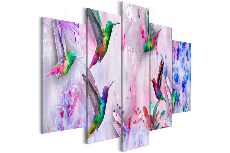 Tavla Colourful Hummingbirds 5 Parts Wide Violet 200x100, Artgeist sp. z o. o.