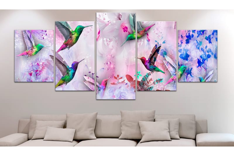 Tavla Colourful Hummingbirds 5 Parts Wide Violet 200x100 - Artgeist sp. z o. o. - Inredning - Tavlor & konst - Canvastavlor