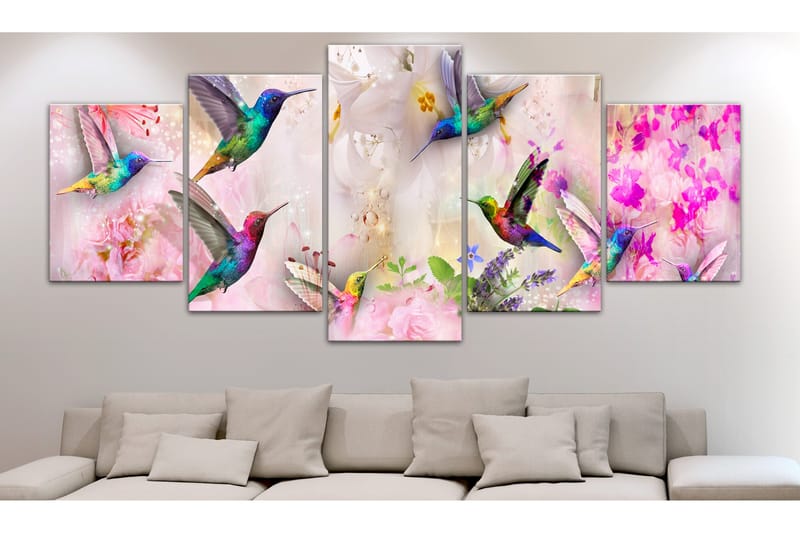 Tavla Colourful Hummingbirds 5 Parts Wide Pink 100x50 - Artgeist sp. z o. o. - Inredning - Tavlor & konst - Canvastavlor