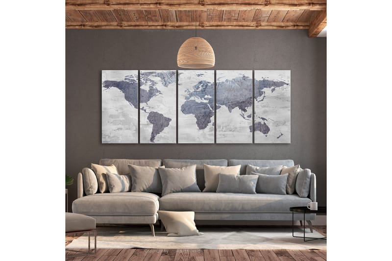 Tavla Concrete World Map 5 Parts Narrow 225x90 - Artgeist sp. z o. o. - Inredning - Tavlor & konst - Canvastavlor