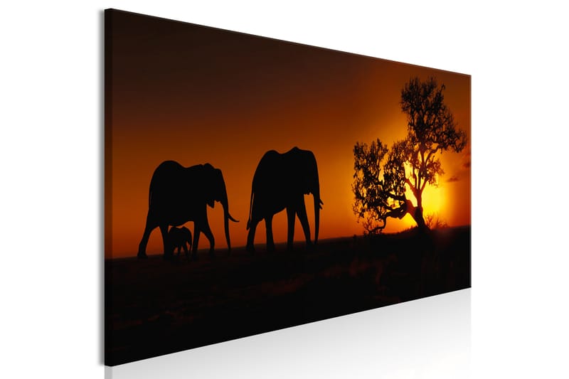 Tavla Elephant Family (Orange) 120x40 - Artgeist sp. z o. o. - Inredning - Tavlor & konst - Canvastavlor