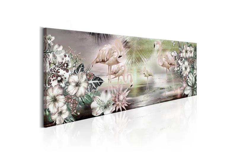 Tavla Flamingoes And Flowers 120x40, Artgeist sp. z o. o.