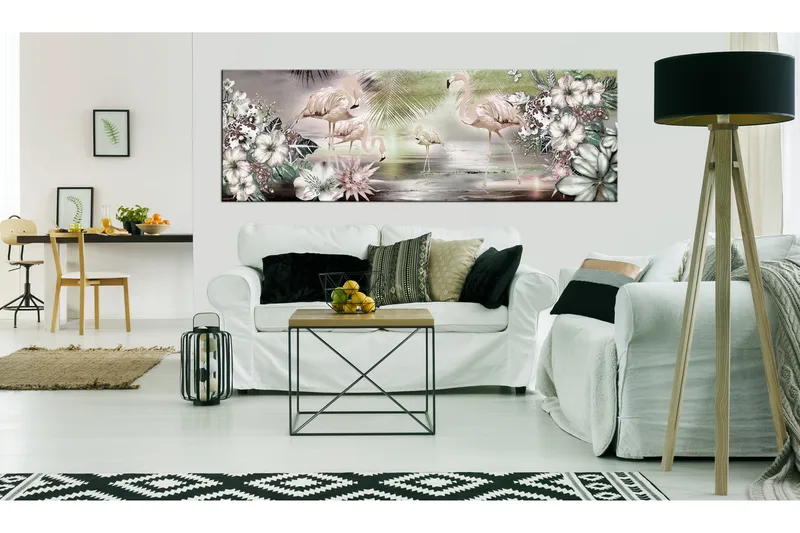 Tavla Flamingoes And Flowers 120x40 - Artgeist sp. z o. o. - Inredning - Tavlor & konst - Canvastavlor