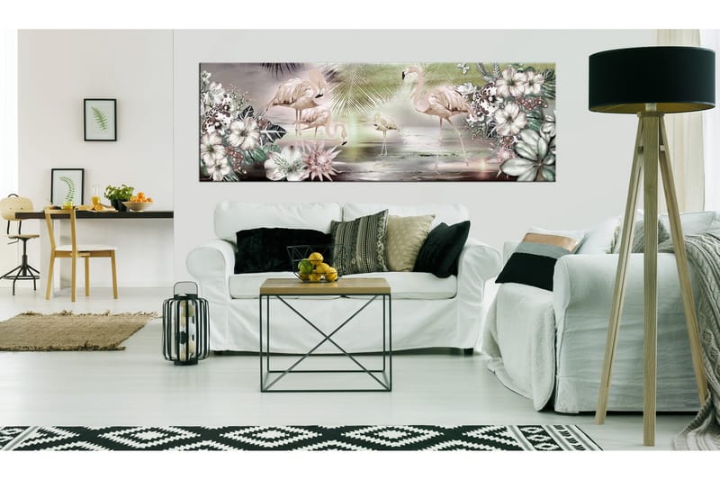 Tavla Flamingoes And Flowers 135x45 - Artgeist sp. z o. o. - Inredning - Tavlor & konst - Canvastavlor