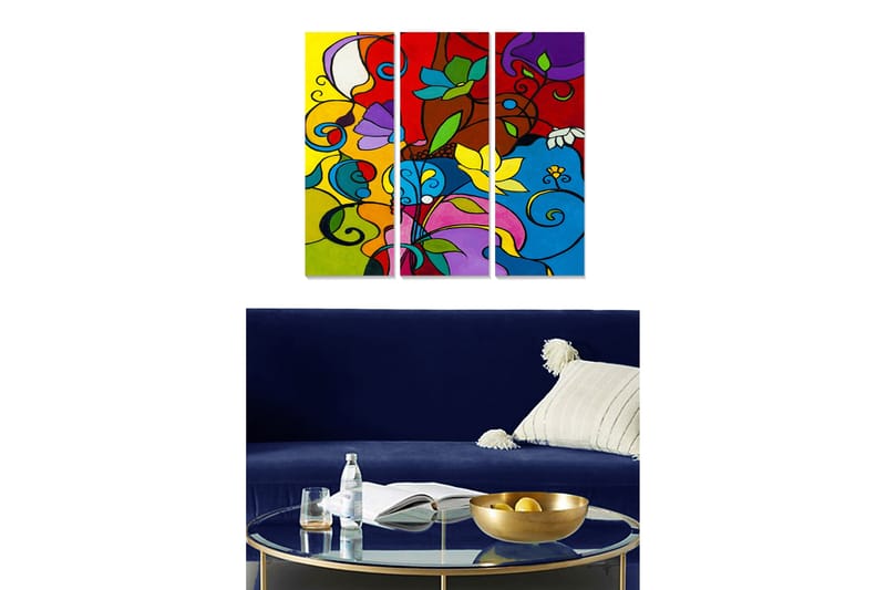 Tavla Floral 3-pack Flerfärgad - 20x50 cm - Inredning - Tavlor & konst - Canvastavlor