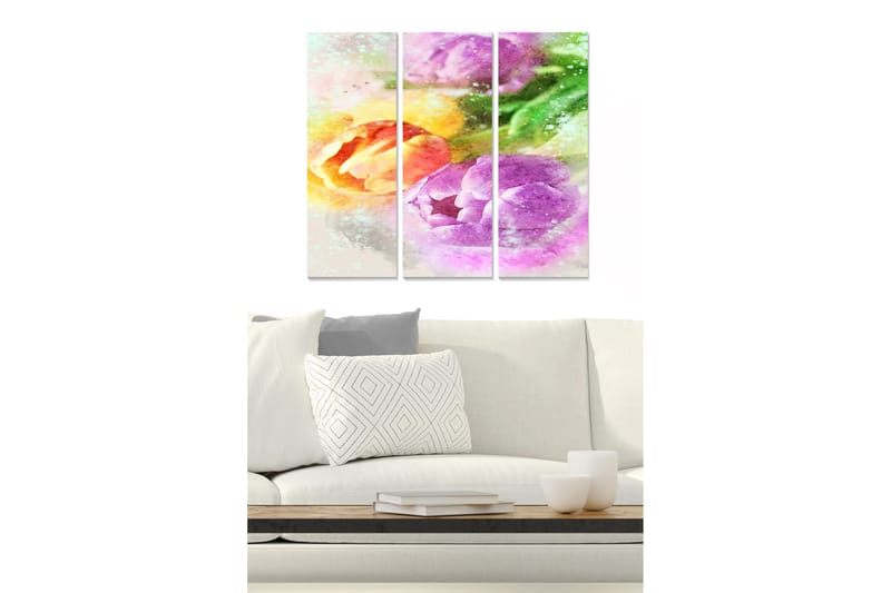 Tavla Floral 3-pack Flerfärgad - 20x50 cm - Inredning - Tavlor & konst - Canvastavlor