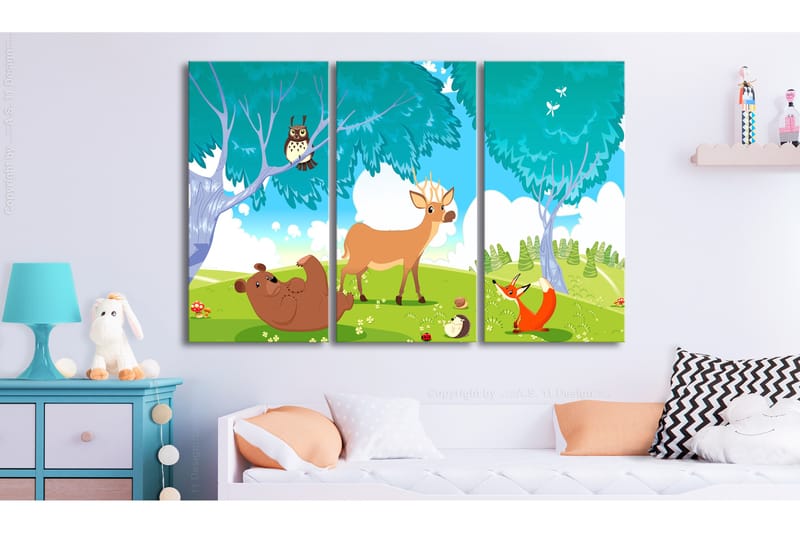 Tavla Friendly Animals 3 Parts 120x80 - Artgeist sp. z o. o. - Canvastavlor - Barntavla