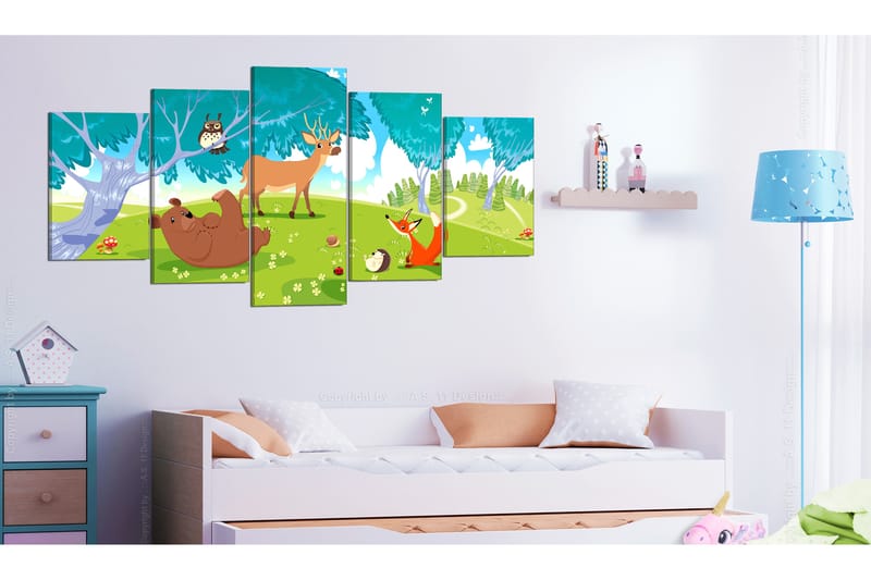 Tavla Friendly Animals 5 Parts 200x100 - Artgeist sp. z o. o. - Inredning - Tavlor & konst - Canvastavlor