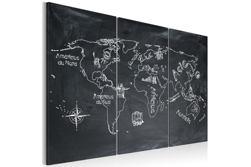 Tavla Geografi Lektion Franska Triptych 60x40, Artgeist sp. z o. o.