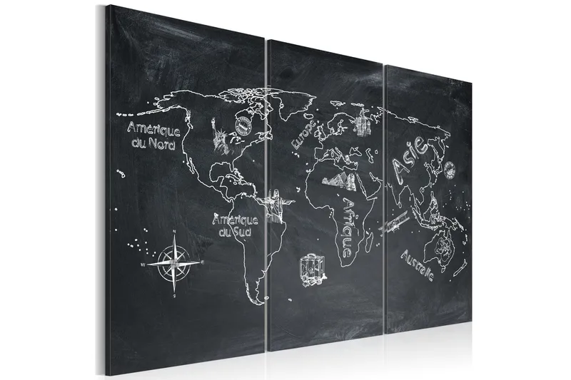 Tavla Geografi lektion (franska) Triptych 90x60 - Artgeist sp. z o. o. - Inredning - Tavlor & konst - Canvastavlor