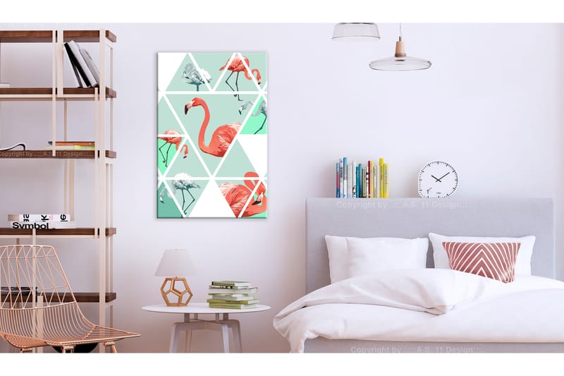 Tavla Geometric Flamingos (1 Part) Vertical 40x60 - Artgeist sp. z o. o. - Inredning - Tavlor & konst - Canvastavlor