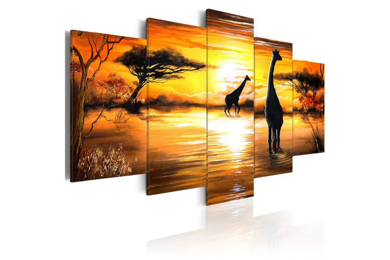 Tavla Giraffer På Vattenhål 100x50 - Artgeist sp. z o. o. - Inredning - Tavlor & konst - Canvastavlor