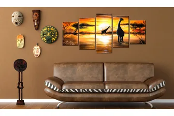 Tavla Giraffer På Vattenhål 200x100 - Artgeist sp. z o. o. - Inredning - Tavlor & konst - Canvastavlor