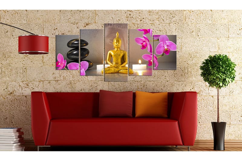 Tavla Golden Buddha And Orchids 200x100 - Artgeist sp. z o. o. - Inredning - Tavlor & konst - Canvastavlor
