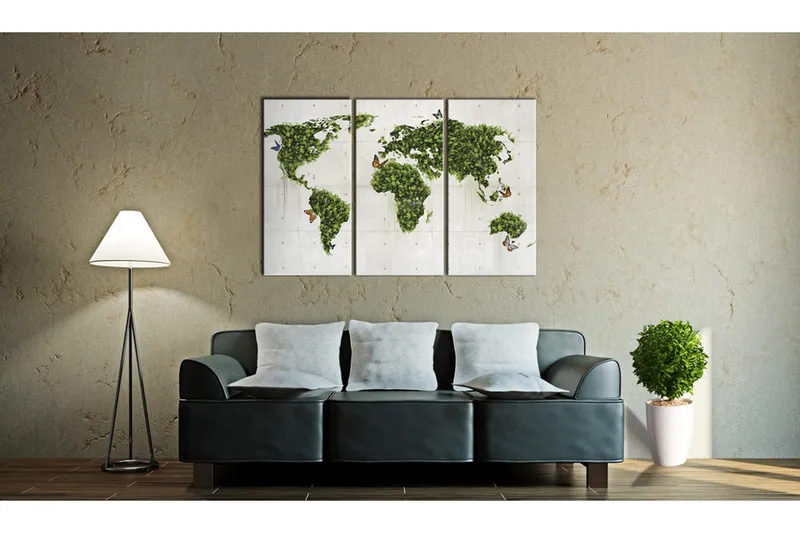 Tavla Grönt land fjärilar triptyk 90x60 - Artgeist sp. z o. o. - Inredning - Tavlor & konst - Canvastavlor