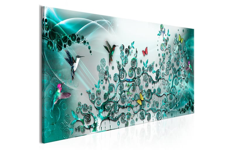 Tavla Hummingbirds Dance (1 Part) Turquoise Narrow 150x50 - Artgeist sp. z o. o. - Inredning - Tavlor & konst - Canvastavlor