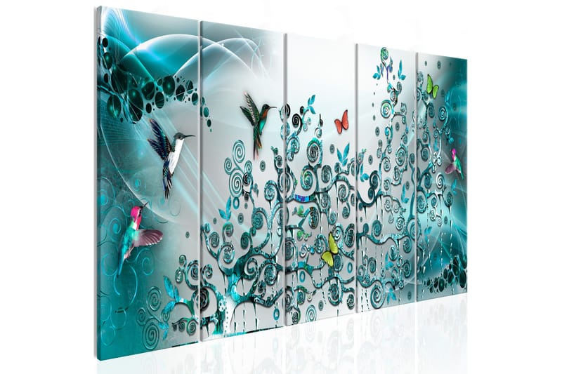 Tavla Hummingbirds Dance 5 Parts Turquoise Narrow 200x80, Artgeist sp. z o. o.
