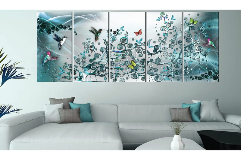 Tavla Hummingbirds Dance 5 Parts Turquoise Narrow 200x80 - Artgeist sp. z o. o. - Inredning - Tavlor & konst - Canvastavlor