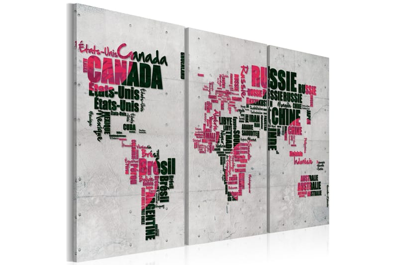 Tavla Karta över världen (franska) Triptych 90x60 - Artgeist sp. z o. o. - Inredning - Tavlor & konst - Canvastavlor