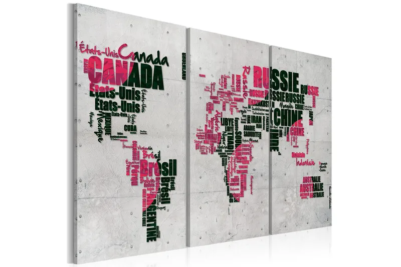Tavla Karta över världen (franska) Triptych 90x60 - Artgeist sp. z o. o. - Inredning - Tavlor & konst - Canvastavlor