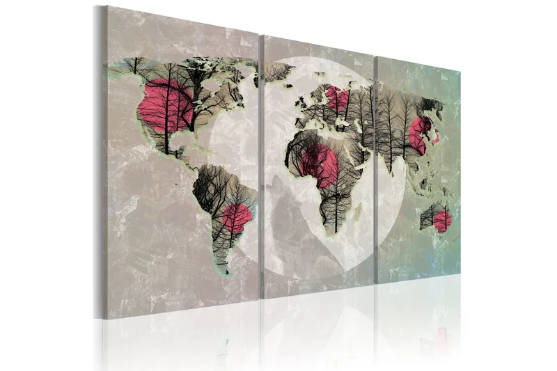 Tavla Karta Över Världen Fullmåne Triptych 120x80, Artgeist sp. z o. o.