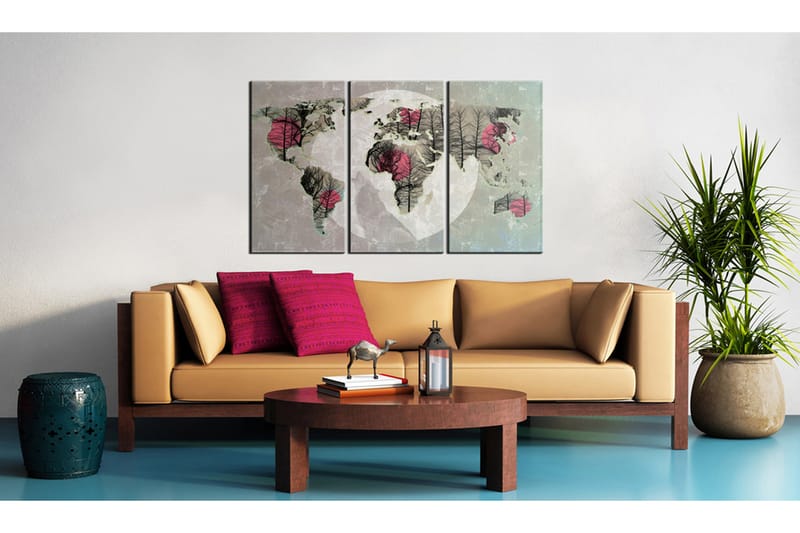 Tavla Karta över Världen: Fullmåne Triptych 90x60 - Artgeist sp. z o. o. - Inredning - Tavlor & konst - Canvastavlor