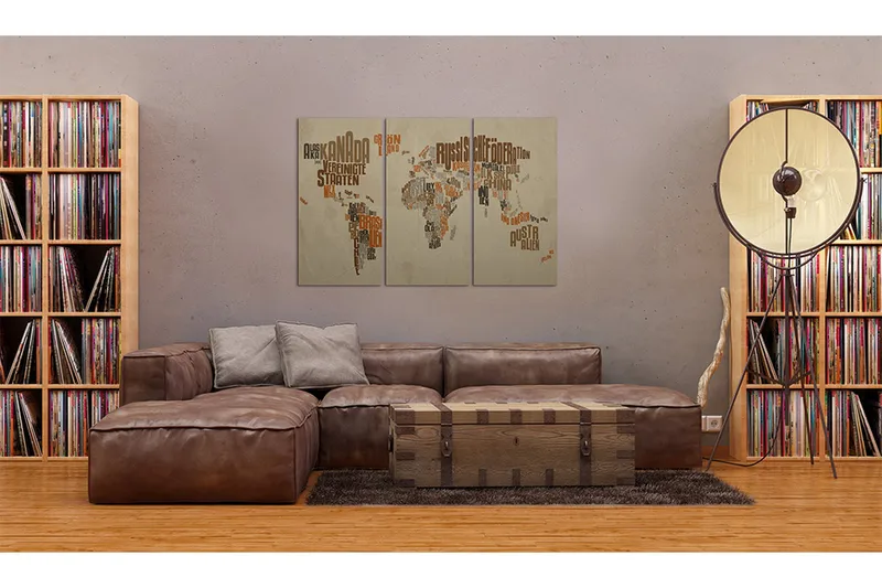 Tavla Karta över världen (tyska) Triptych 90x60, Artgeist sp. z o. o.