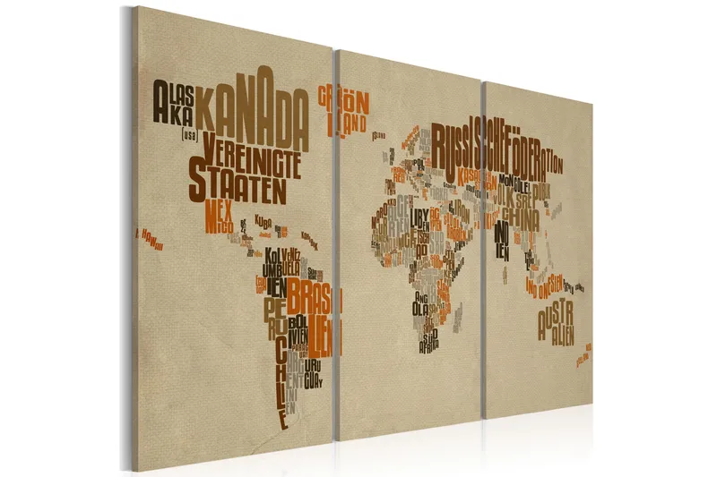 Tavla Karta över världen (tyska) Triptych 90x60 - Artgeist sp. z o. o. - Inredning - Tavlor & konst - Canvastavlor